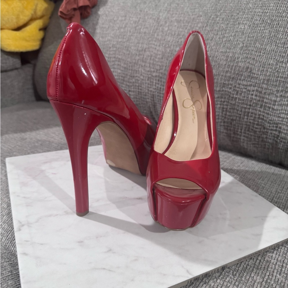 Red Peep Toe Platform Heels